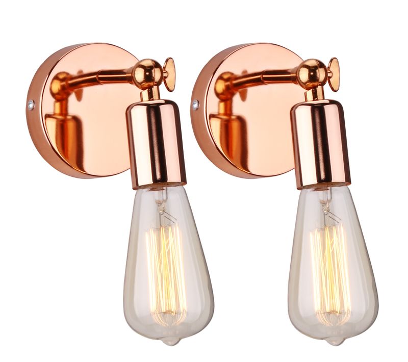 Lot De 2 Appliques Murales Réglable Vintage En Métal Fer Edison E27 Douille Support De Lampe Or Rose