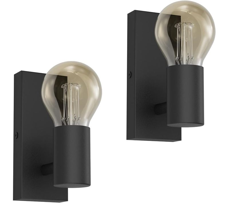 Lot De 2 Applique Murale Vintage Industrielle En Métal E27 Lampe Couloir Chambre Salon Cuisine,noir
