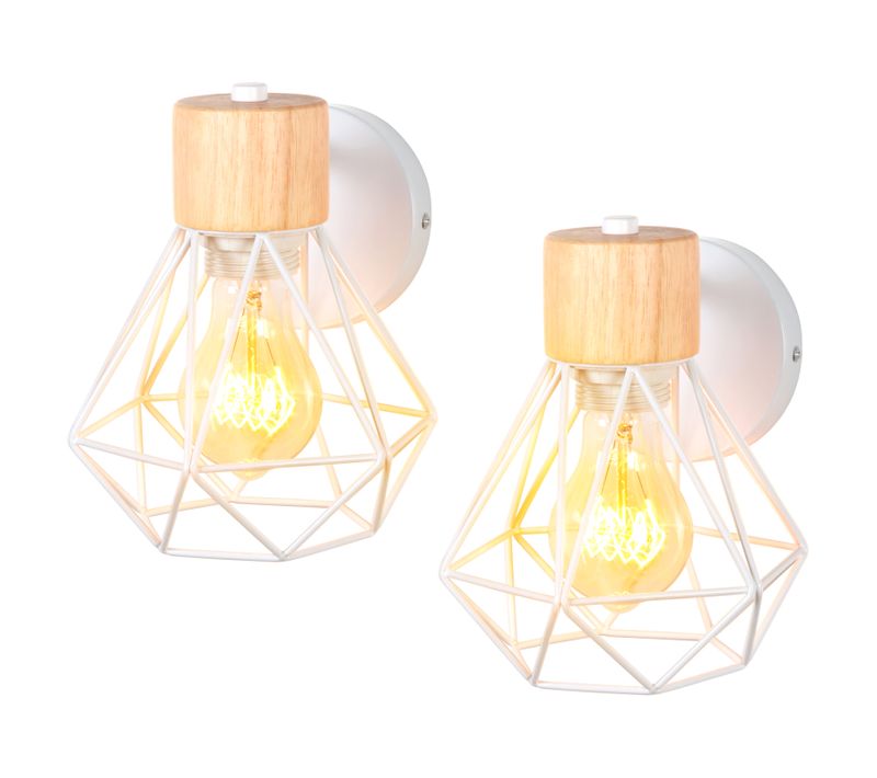 2pcs Appliques Murales Réglable Industriel Cage Métal 16cm E27 Luminaire Chambre Salon Couloir Blanc
