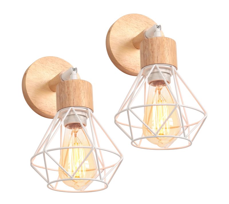 Lot De 2 Applique Murale Industrielle Orientable 180°vintage E27 Plafonnier Métal,blanc