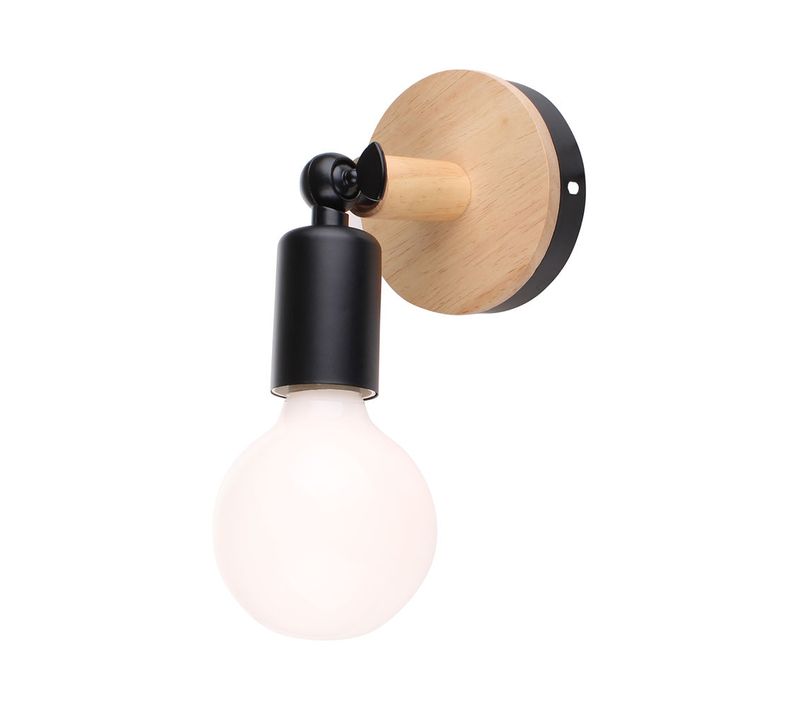 Applique Murale En Bois Métal Lampe De Mur E27 Luminaire Retro Pour Maison Cuisine Salon Noir