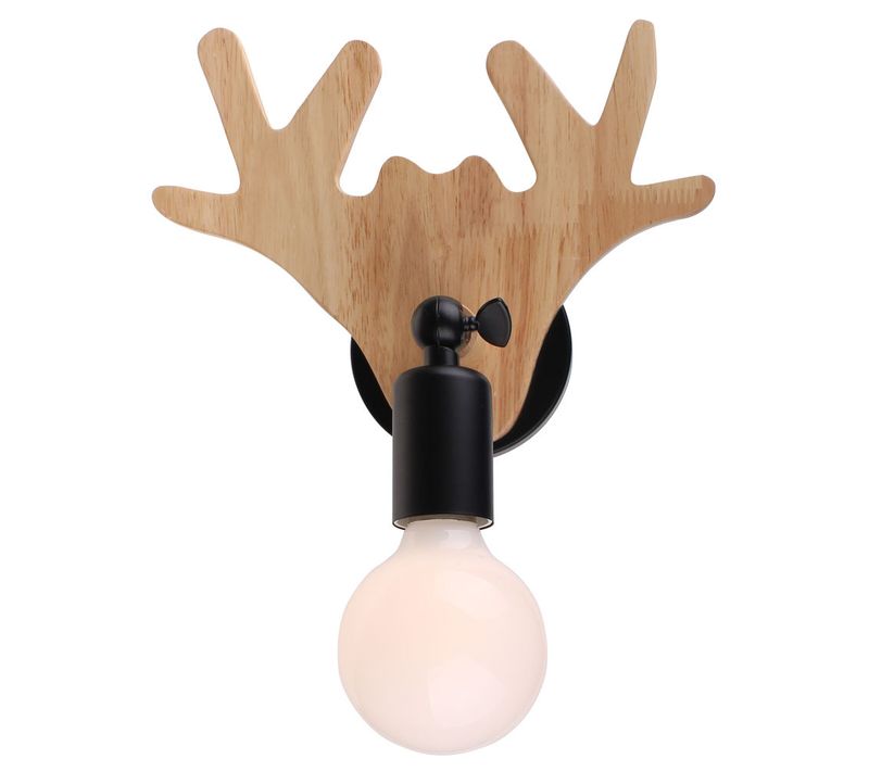Applique Murale En Bois E27 Lampe Mur De Cerf Luminaire Retro Pour Maison Cuisine Salon Noir