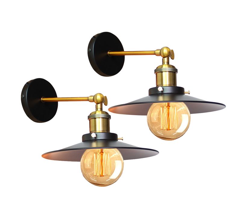 2pcs Applique Murale Industrielle En Métal Lampe Murale Rétro E27 Pour Cuisine Salon Chambre Noir