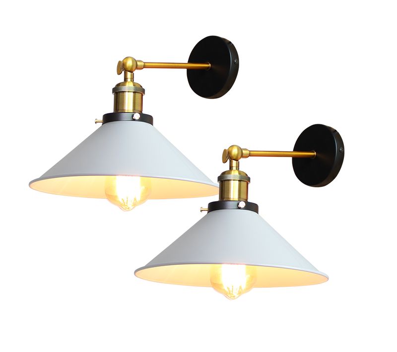2pcs Applique Murale Intérieur Industrielle E27 Lampe De Mur Vintage Éclairage Decoration Blanc