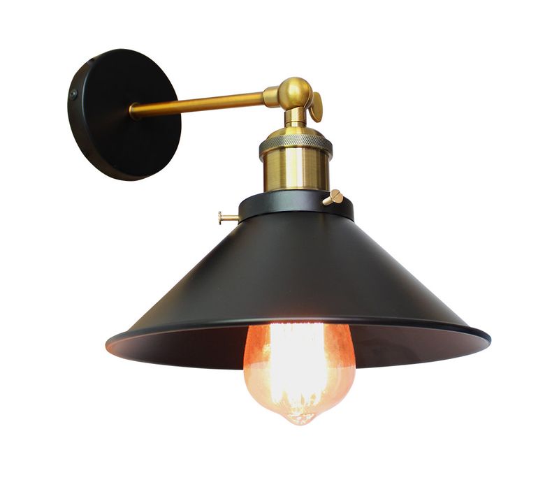 Applique Murale Métal 26cm Lampe De Mur Vintage Plafonnier Pour Chambre Salon Couloir Noir