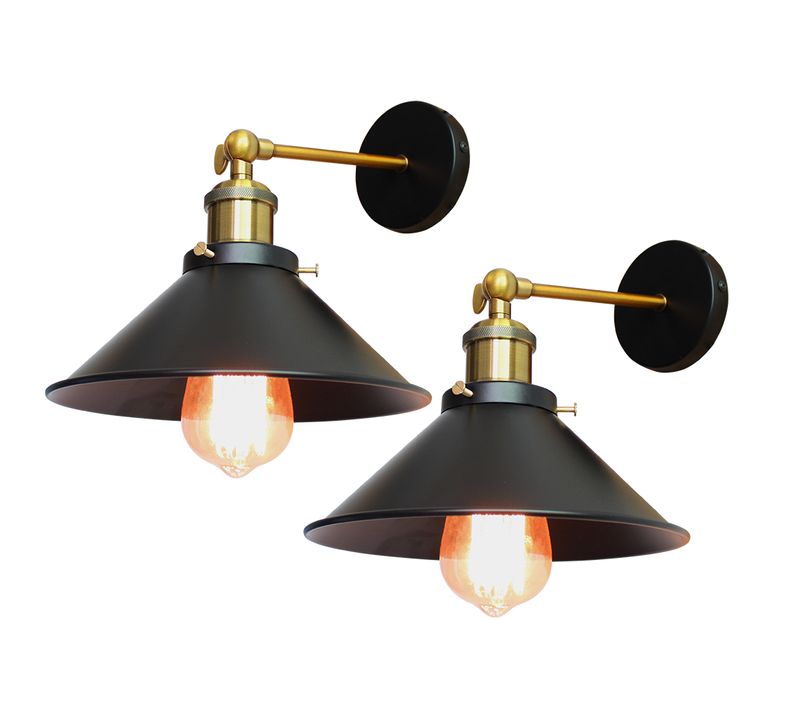 2 Pièces Applique Murale Métal 26cm Lampe De Mur Vintage Plafonnier Pour Chambre Salon Couloir Noir
