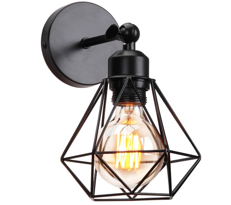 Applique Murale Réglable Plafonnier Vintage E27 Lampe De Murale Cage Industrielle Noir