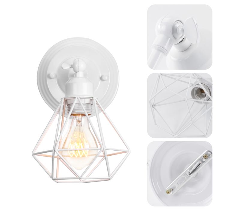 Vintage Applique Murale Intérieur Industrielle Réglable Abat-jour Cage E27 Luminaire En Métal Blanc