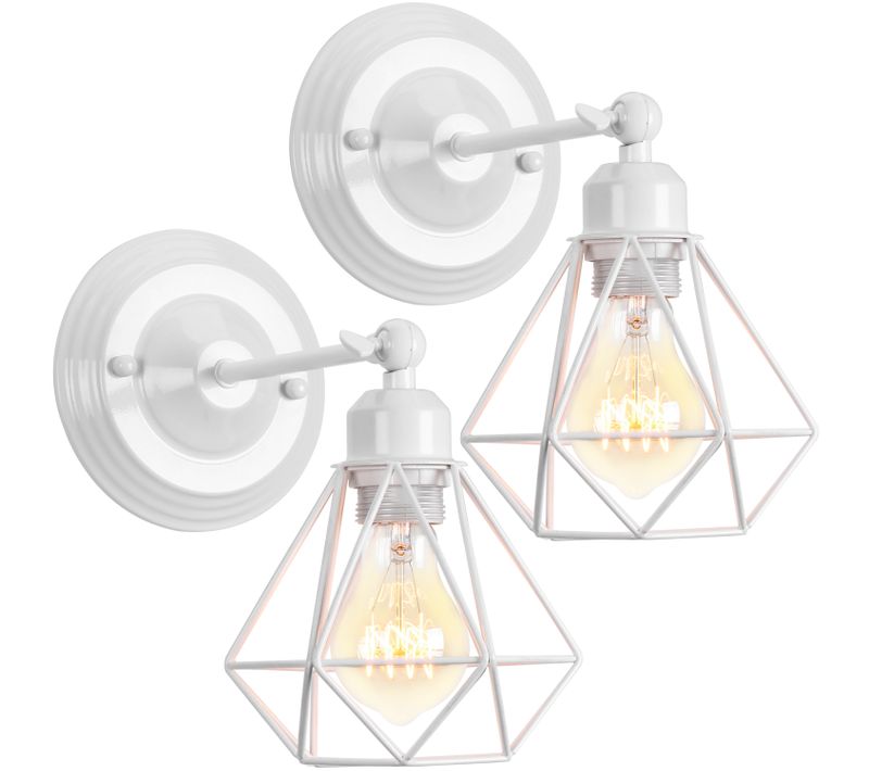 2x Vintage Applique Murale Intérieur Industriel Réglable Abat-jour Cage Luminaire En Métal Blanc
