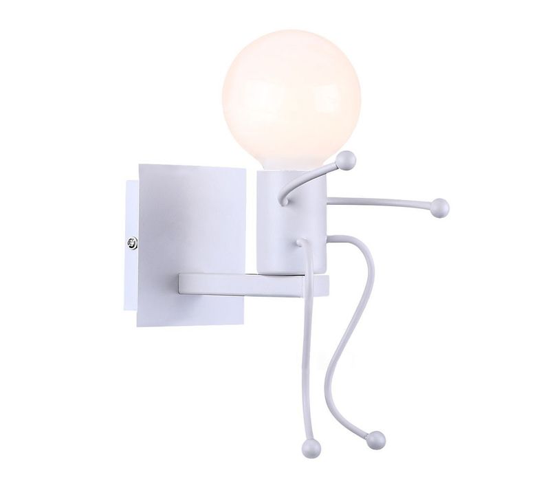 Applique Murale Simple Petit Gens Fer Métal Lampe De Mur Poupée E27 Pour Chambre Cuisine Bar Blanc