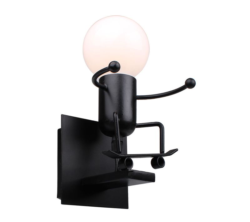 Applique Murale De Fer Petit Gens Lampe De Mur E27 Pour Chambre Cuisine Couloir Noir