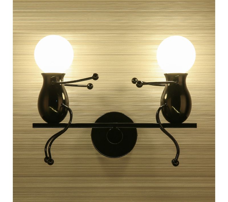 Applique Murale Double Gens Fer Lampe De Mur Poupée Luminaires Pour Bar Chambre Cuisine Noir