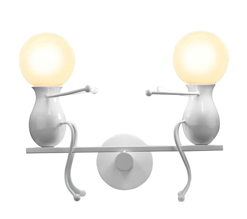 Applique Murale Double Gens Fer Lampe De Mur Poupée Luminaires Pour Bar Chambre Cuisine Blanc