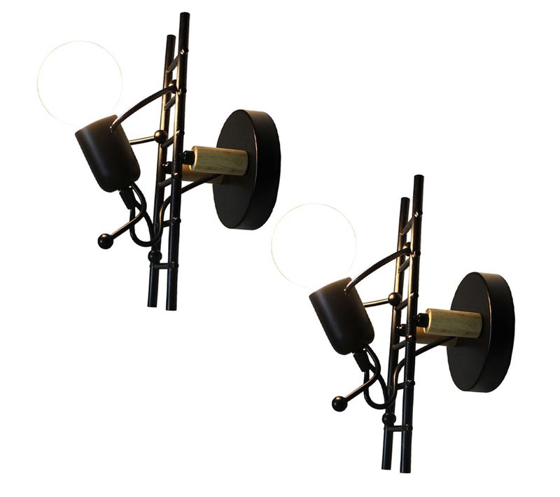 2x Applique Murale Fer Lampe Mur Escaliers E27 Luminaire Interieur Pour Couloir Salon Chambre Noir