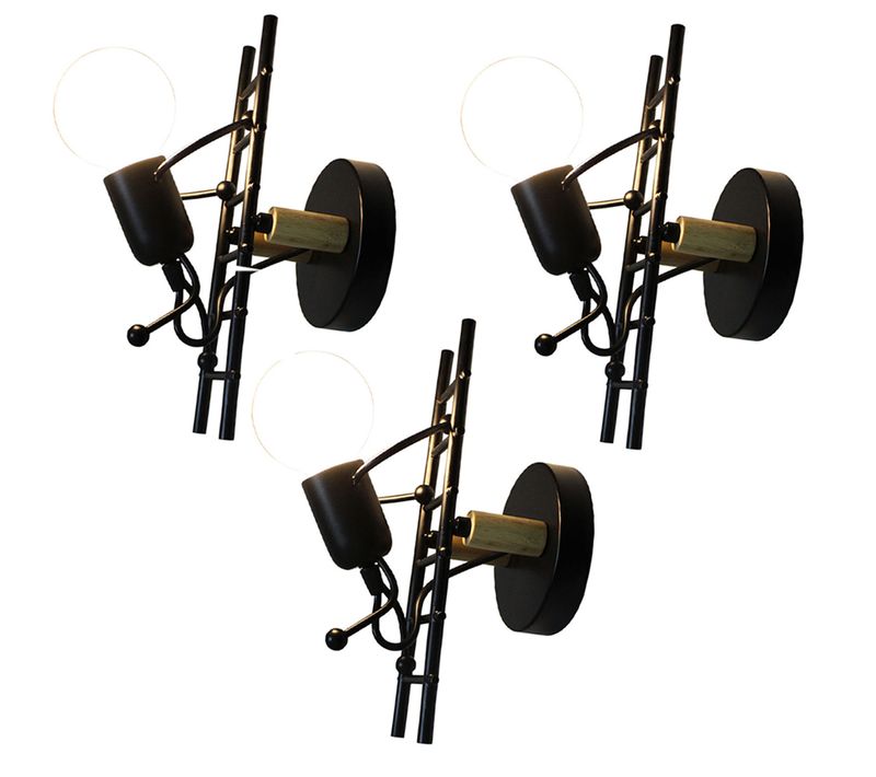 3x Applique Murale Fer Lampe Mur Escaliers E27 Luminaire Interieur Pour Couloir Salon Chambre Noir