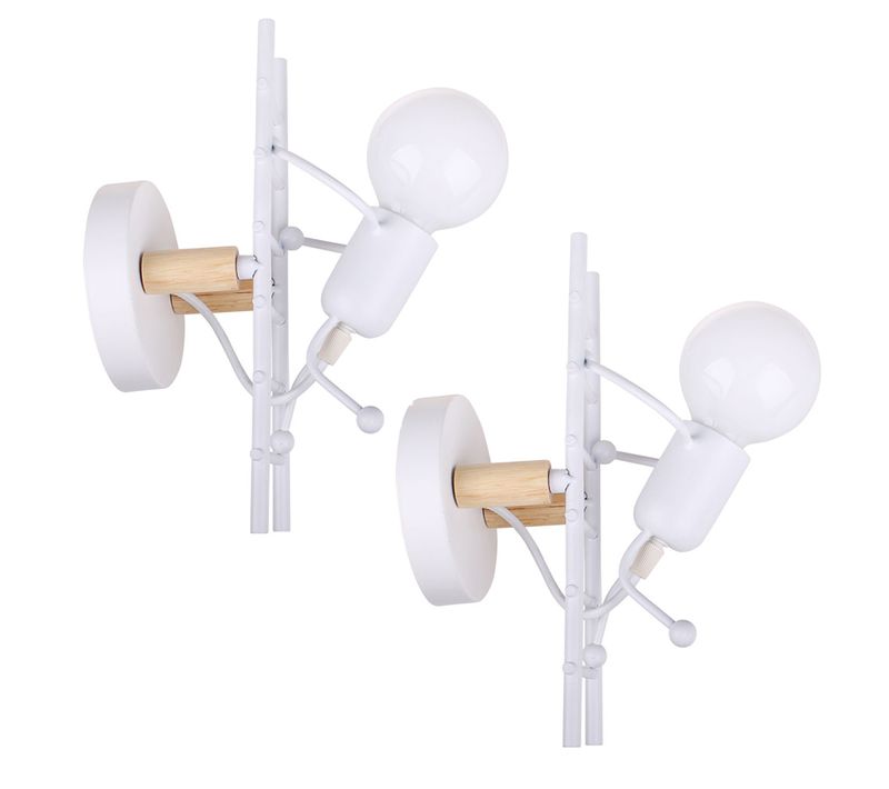 2x Applique Murale Fer Lampe Mur Escaliers E27 Luminaire Interieur Pour Couloir Salon Chambre Blanc