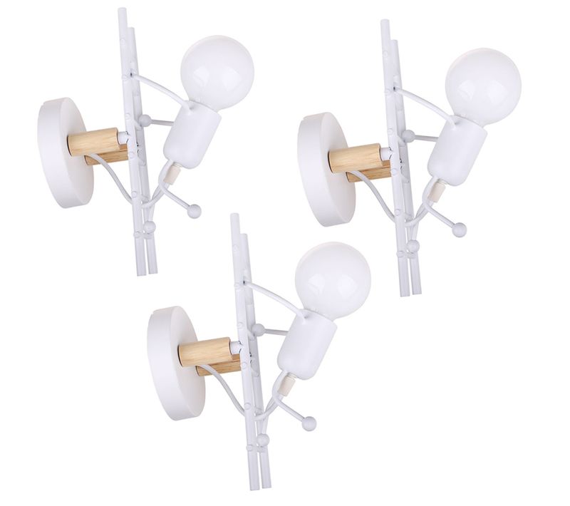 3x Applique Murale Fer Lampe Mur Escaliers E27 Luminaire Interieur Pour Couloir Salon Chambre Blanc