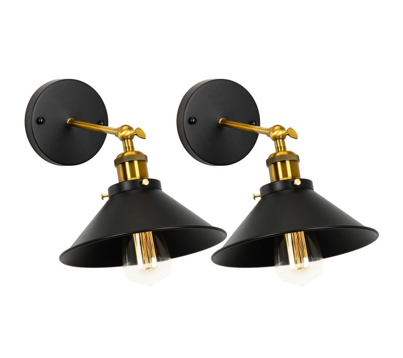2 Applique Murale Industrielle Vintage Design Rétro Luminaire Métal Rotation à 180 Degrés Noir