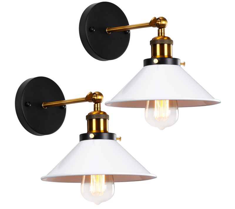 2 Applique Murale Industrielle Vintage Design Rétro Luminaire Métal Rotation à 180 Degrés Blanc