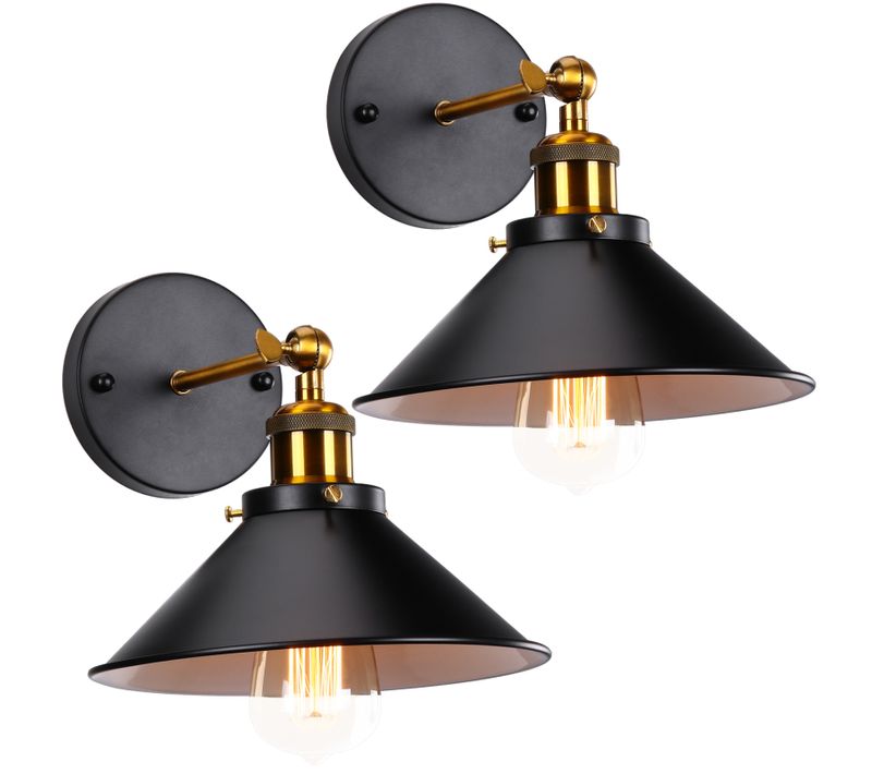2 Applique Murale Industrielle Vintage Design Rétro Luminaire Métal Rotation à 180 Degrés Noir Blanc