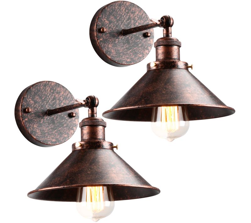 2 Applique Murale Industrielle Vintage Design Rétro Luminaire Métal Rotation à 180 Degrés Rouille