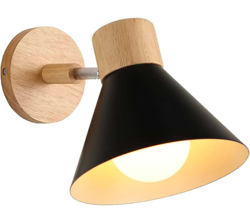 Appliques Murales Intérieur Réglable E27 Moderne Bois Pour Chambre Salon Couloir, Ø18cm Noir