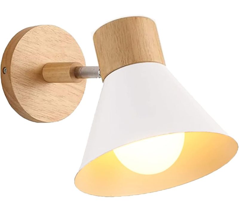 Appliques Murales Intérieur Réglable E27 Moderne Bois Pour Chambre Salon Couloir, Ø18cm Blanc