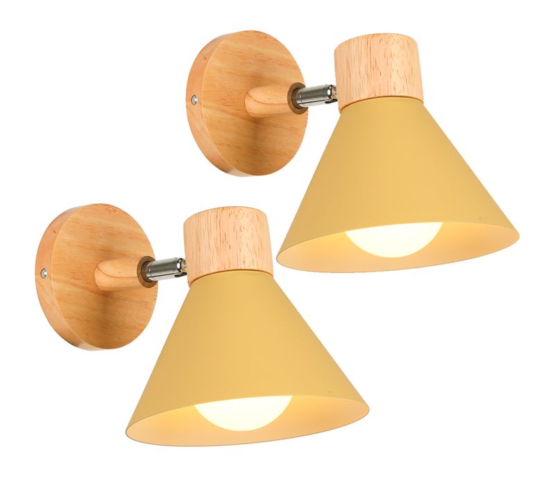 Lots De 2 Appliques Murales Intérieur Réglable E27 Bois Pour Chambre Salon Couloir, Ø18cm Jaune