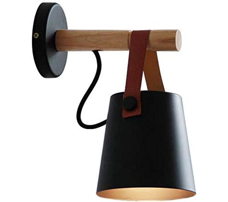 E27 Moderne Applique Murale Style En Fer Forgé Bois Ceinture Nordique Eclairage Luminaire - Noir