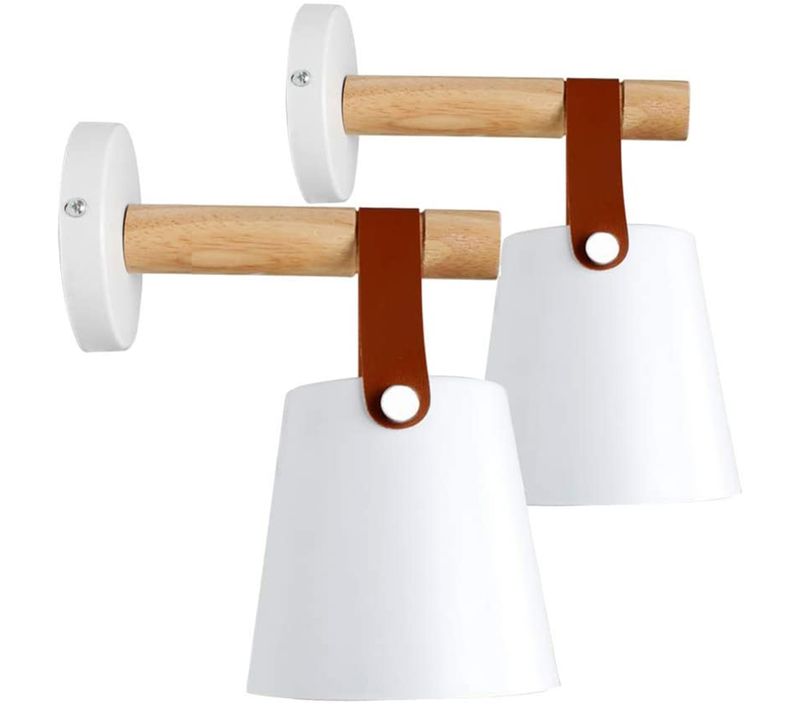 Lot De 2 Applique Murale Métal Fer Forgé Bois Ceinture Eclairage Suspension Luminaire, E27 Blanc