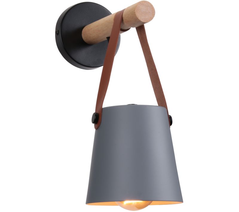 Applique Murale LED Industrielle Métal Bois Abat-jour Suspendu Ceinture E27 Chambre Salons,gris