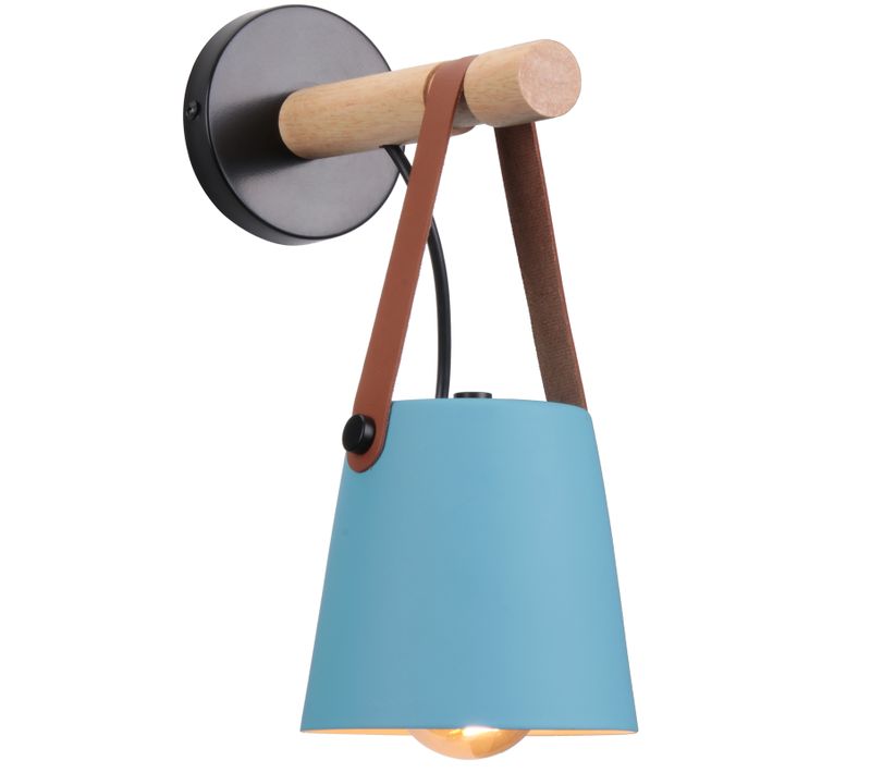 Applique Murale LED Industrielle Métal Bois Abat-jour Suspendu Ceinture E27 Chambre Salons,bleu