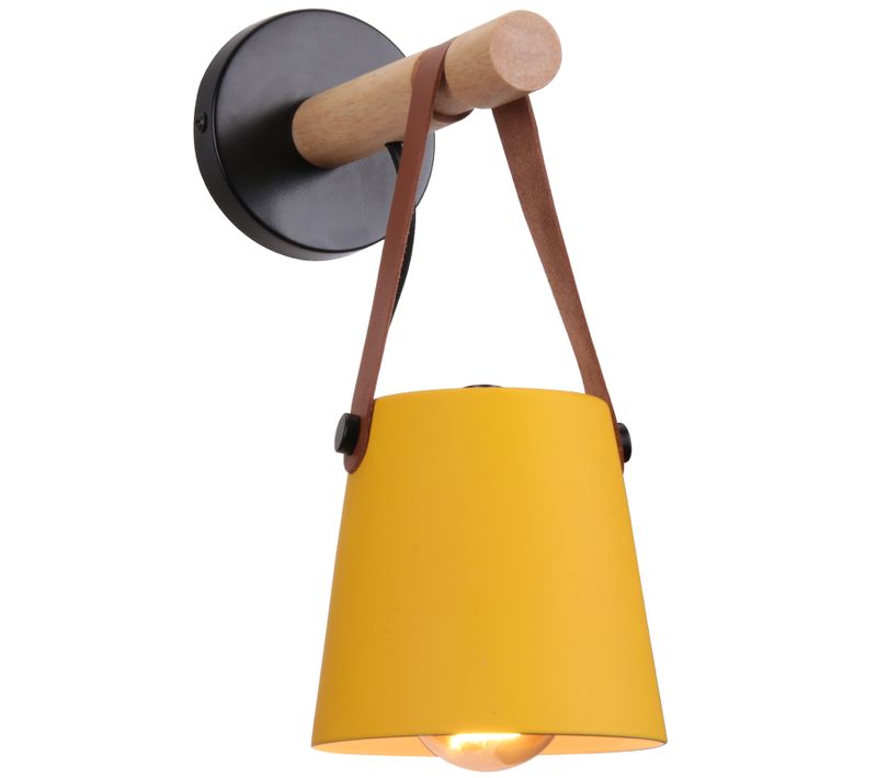 Applique Murale LED Industrielle Métal Bois Abat-jour Suspendu Ceinture E27 Chambre Salons,orange