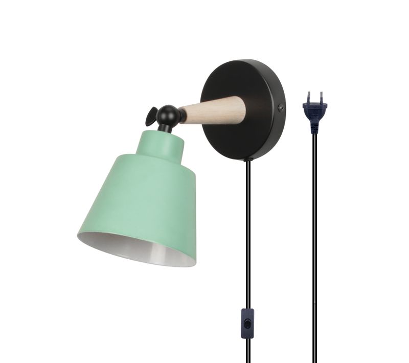Vintages Appliques Murales Réglable Industrielles En Métal Et Bois Interrupteur 1.8m Corde - Vert