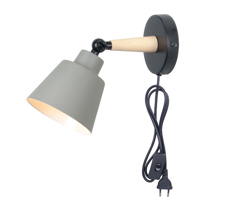 Applique Murale Intérieure Réglable Luminaire Design Vintage Industriel Métal Bois Gris