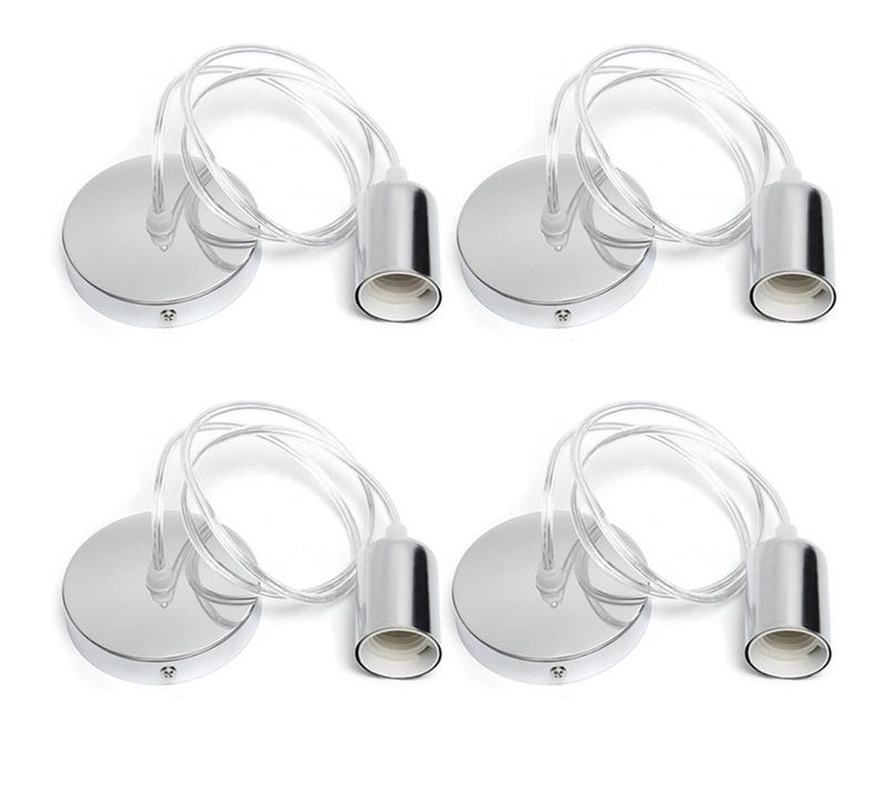 Lot De 4 Lustre Suspension E27 Douille Edison Plafonnier Rétro Diy Éclairage De Plafond Argenté