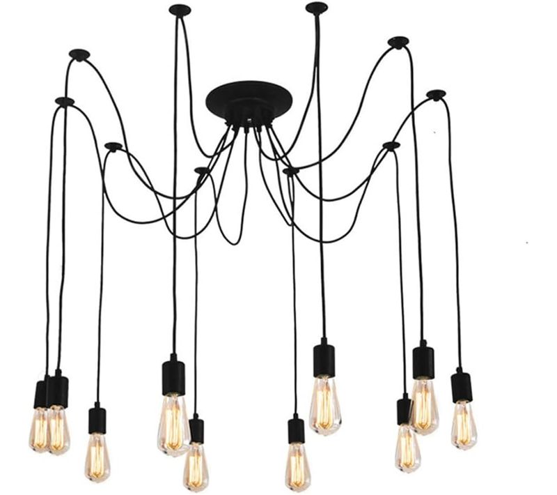 Lustre Suspension Industriel Araignées 10 Têtes Éclairage Plafonniers Rétro Sans Ampoule 1,5m Noir