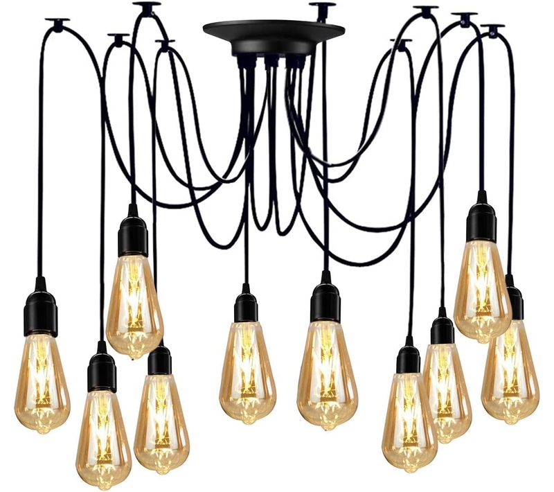 Lustre Suspension Industriel Araignées 10 Têtes Éclairage Plafonniers Rétro Sans Ampoule 2m Noir