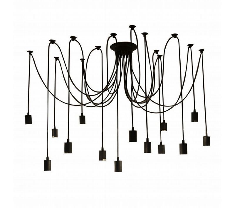 Lustre Suspension Industriel Araignées 14 Têtes Éclairage Plafonniers Rétro Sans Ampoule 2m Noir
