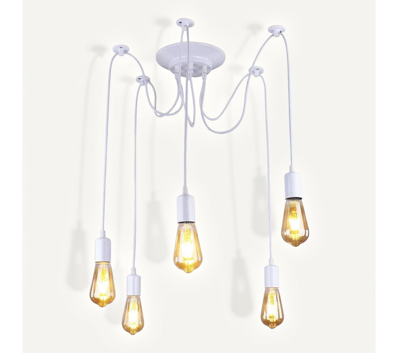 Lustre Suspension Industriel Araignées 5 Têtes éclairage Plafonniers Rétro Sans Ampoule 1,5m Blanc