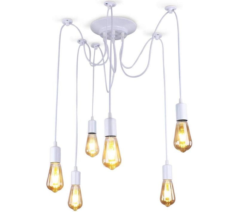 Lustre Suspension Industriel Araignées 6 Têtes Éclairage Plafonniers Rétro Sans Ampoule 1,5m Blanc