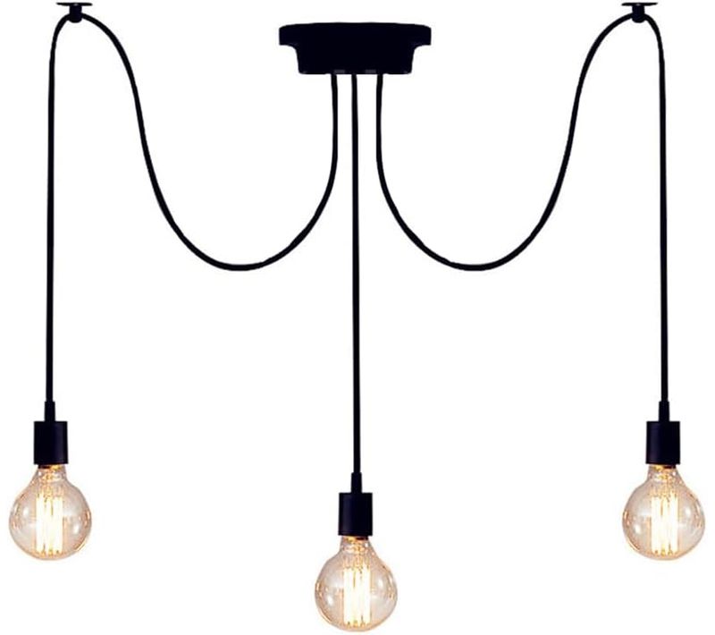 Suspension Araignées E27 Lustre Abat-jour Industriel Ajustable Noir Avec 1.5m Fil 3 Têtes Noir