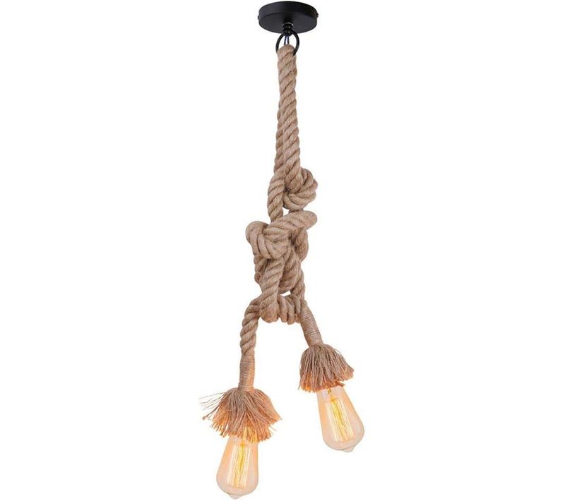 2m Suspension Vintage En Corde Chanvre Double Douille E27 Lustre Pour Chambre Bar Cafe 1m+1m
