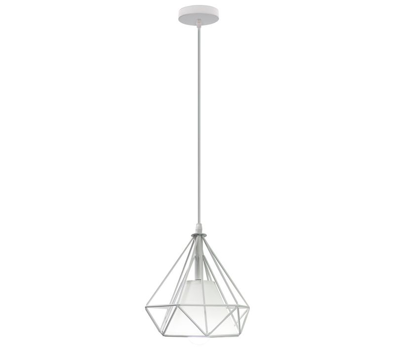 Suspension Industrielle Diamant 20cm Lustre Abat-jour Cage En Fer Blanc