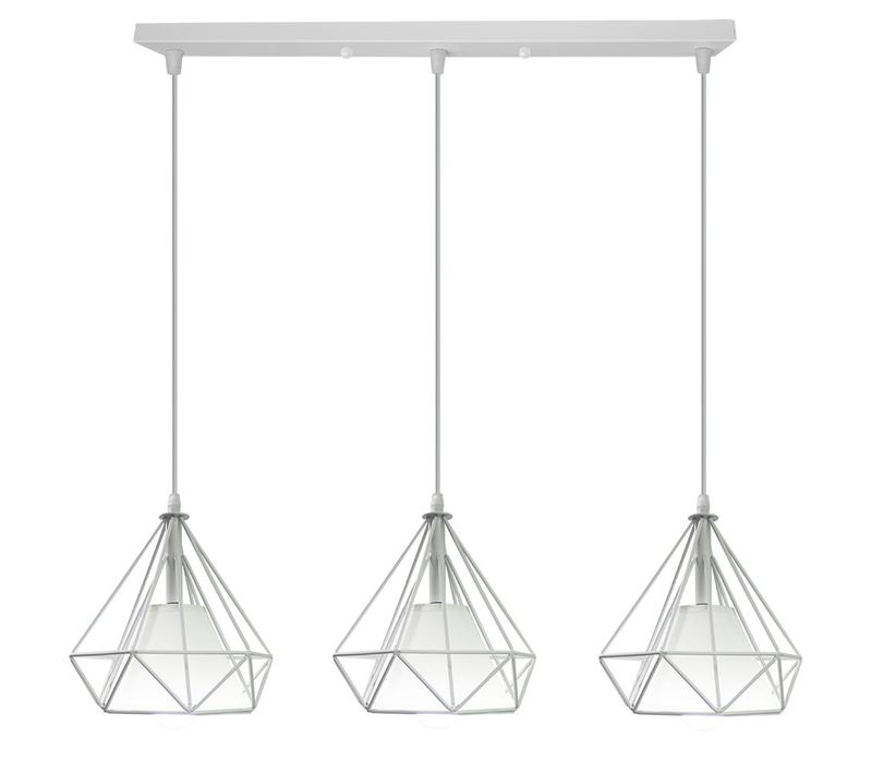 Suspension Industrielle E27 Lustre Abat-jour Cage 3 Lampes Pour Cuisine Chambre Salon Blanc