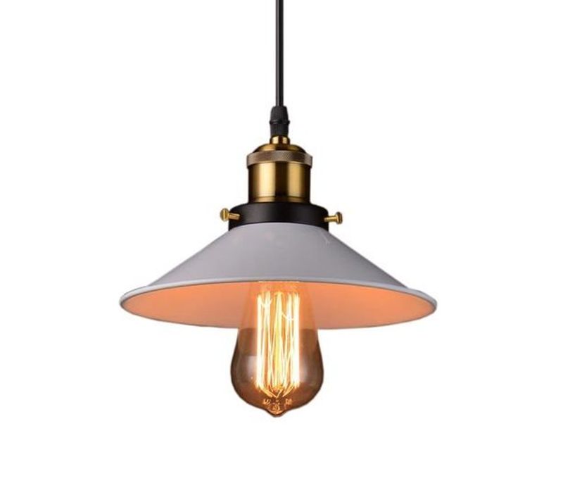 Suspension Industrielle E27 Lustre Vintage 22cm Lampe De Plafond Abat-jour Blanc