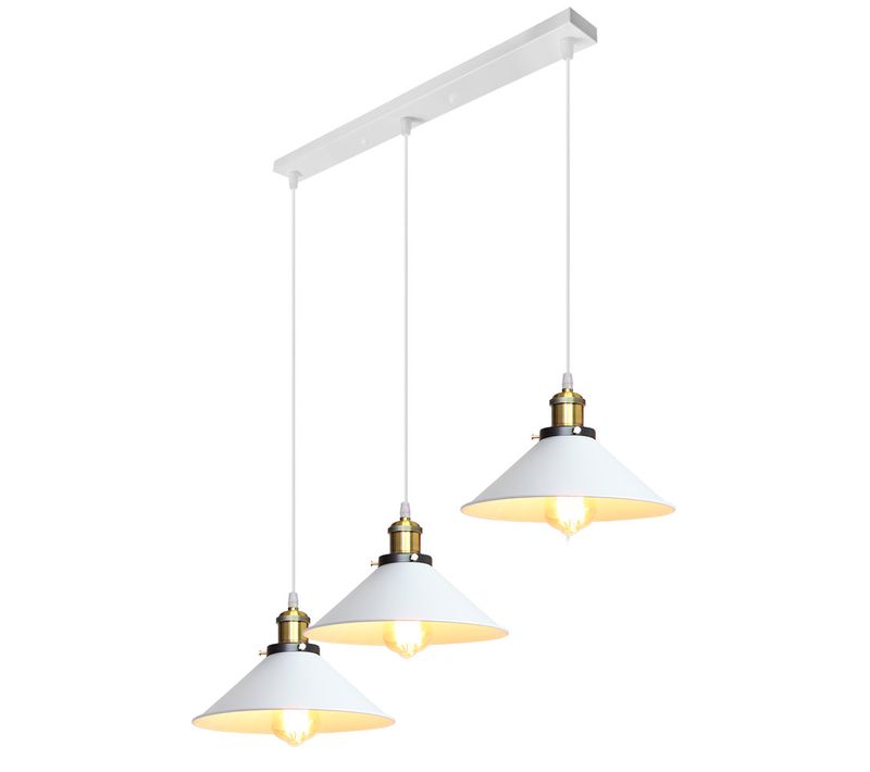 Suspension Industrial 3 Luminaires Lustre Vintage Abat-jour 22cm Blanc
