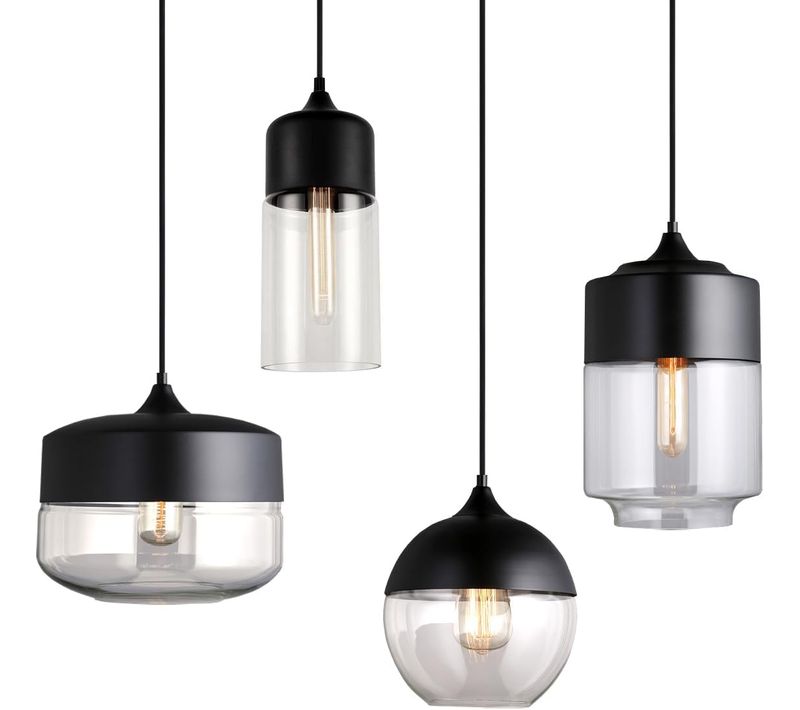 Lot De 4 Suspension Moderne Verre Lustre Hauteur Réglable Pour Chambre Salon Café Noir