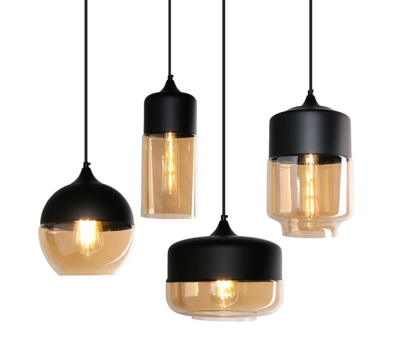 Lot De 4 Suspension Moderne Lustre Abat-jour Verre Luminaire De Plafond Pour Chambre Salon Bar Ambre
