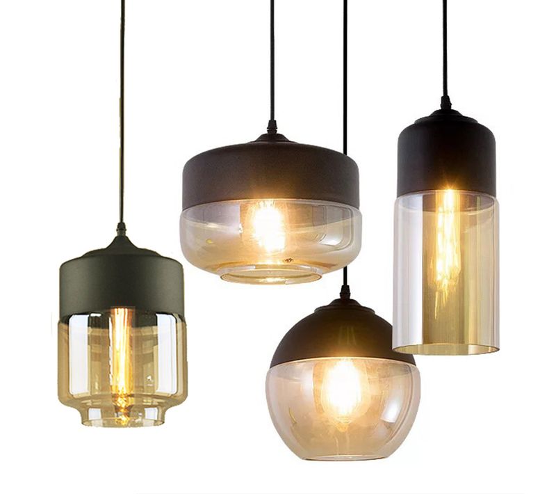 Lot De 4 Suspension Moderne Lustre Abat-jour En Verre E27 Pour Salle Chambre Salon Bar Ambre